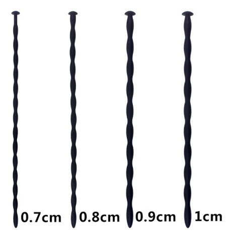 EwToys - Dilator, Orvosi szilikonból készűlt, fekete, átmérő: 0,7-0,8-0,9-1 cm, hossz: 30 cm - 4db/csomag