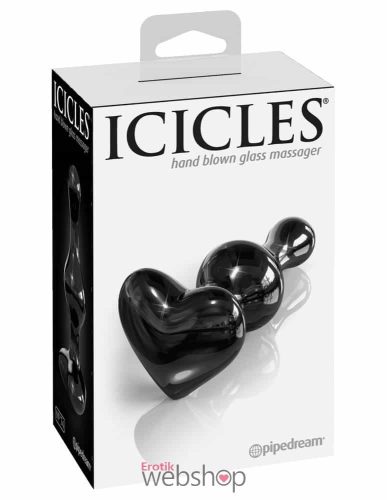 Pipedream - Icicles No. 74 - Fekete, különleges kézzel készített, hipoallergén bór-szilikát üvegből, szíves talppal 