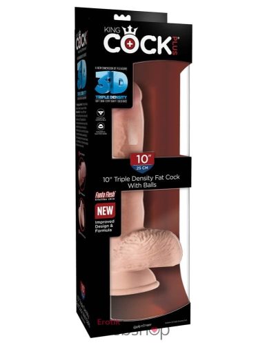 King Cock Plus 10" Triple Density Fat Cock with Balls- Letapasztható, kíváló anygú, élethű, herés dildó 29cm