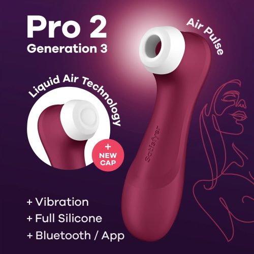 Satisfyer - Pro 2 Generation 3 with Liquid Air wine red Bluetooth/App - 	vízálló, app-vezérelt léghullámos csiklóizgató