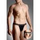 Softline Mens thongs 4486 - black S/M- Erotikus, neccel kombinált férfi alsó, enyhén nyitott