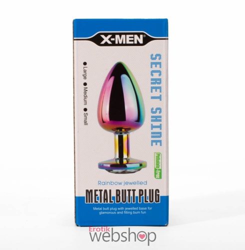 X-MEN Secret Shine Metal Butt Plug Rainbow L- Szívárványos, köves, análdugó