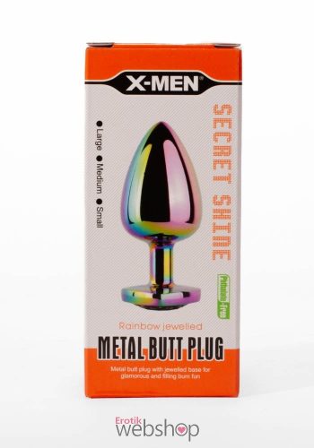 X-MEN Secret Shine Metal Butt Plug Rainbowheart L -Szíves, többszínű, köves dísszel, fém análdugó